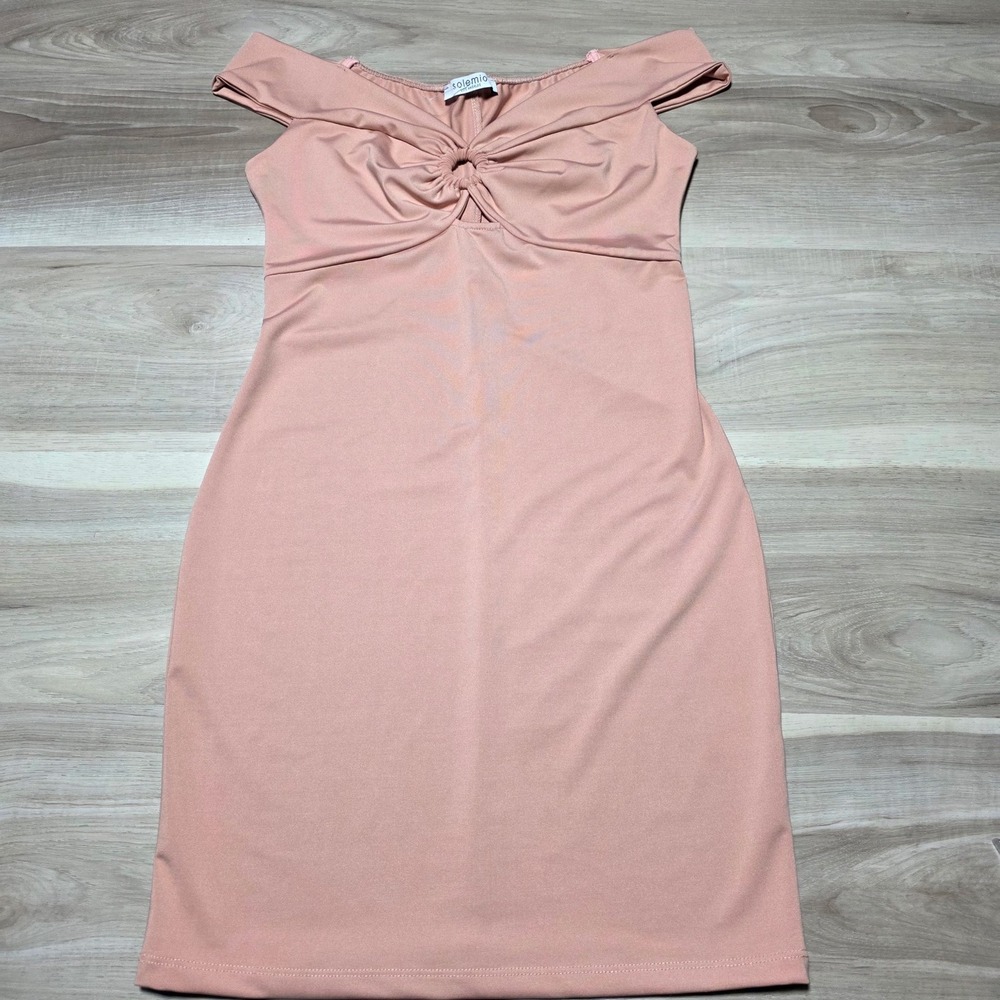 Solemio Bodycon Dress Womens Medium Pink Off‎ Shoulder O-Ring Mini S6D3350K71